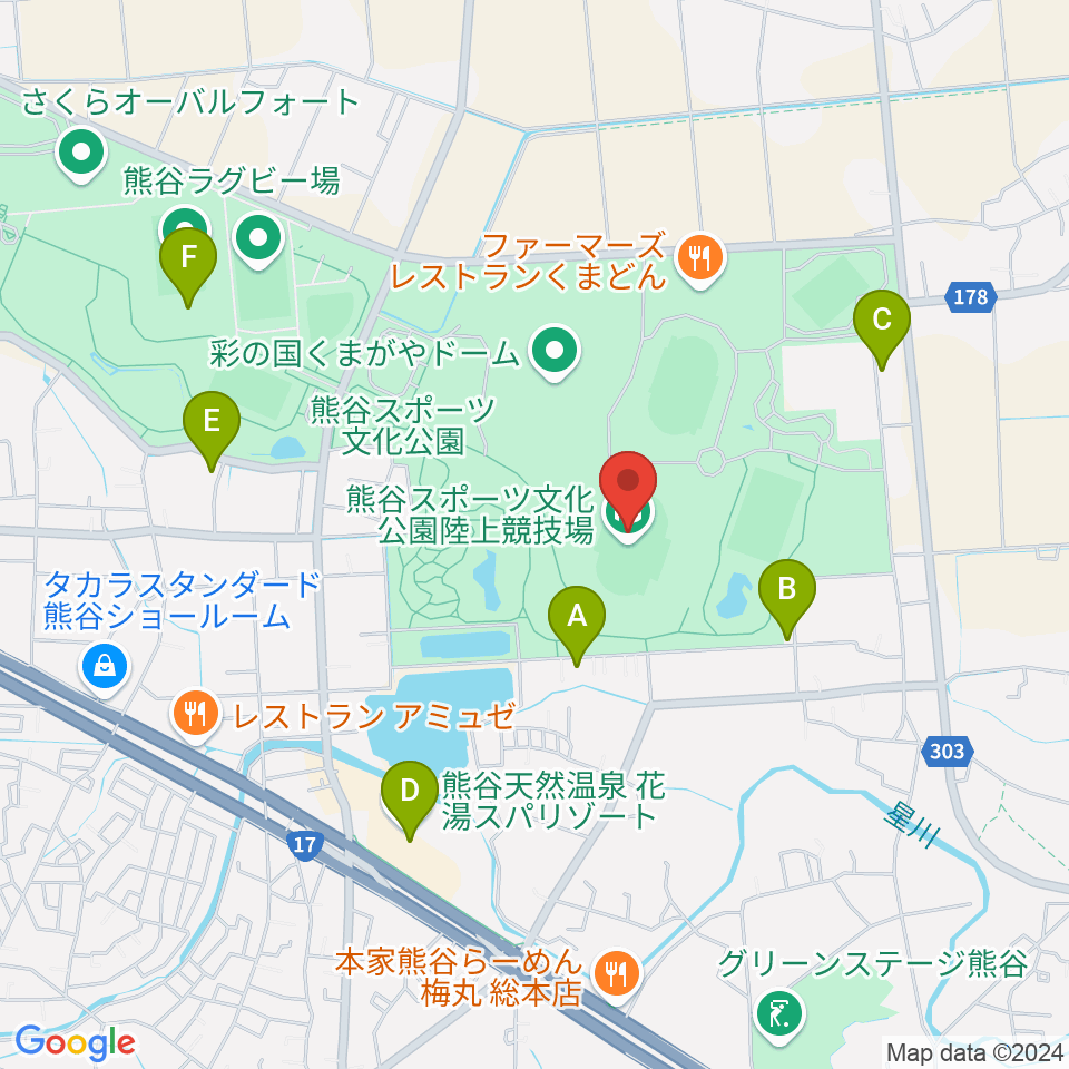 熊谷スポーツ文化公園陸上競技場周辺のカフェ一覧地図