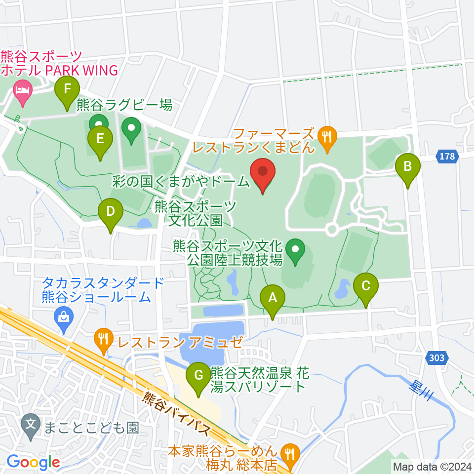 彩の国くまがやドーム周辺のカフェ一覧地図