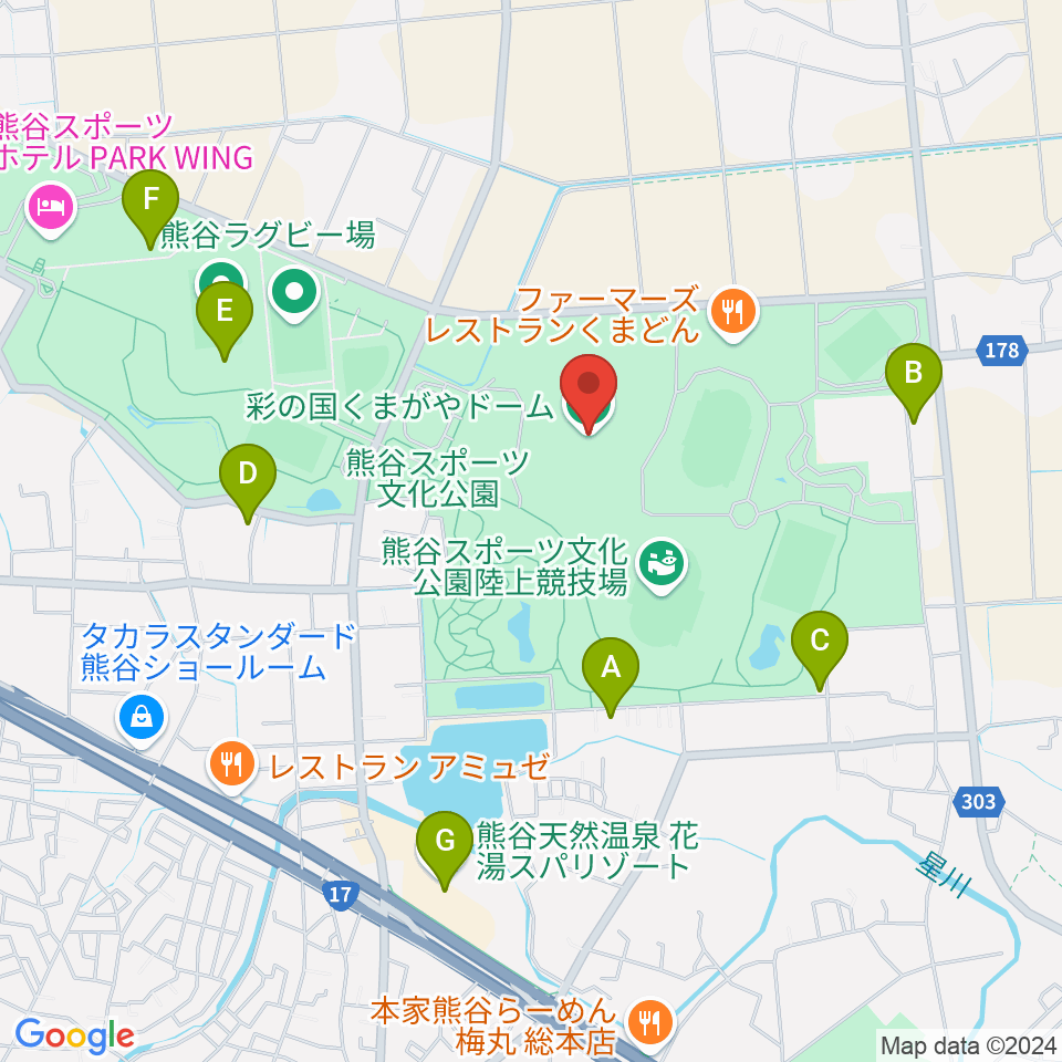 彩の国くまがやドーム周辺のカフェ一覧地図