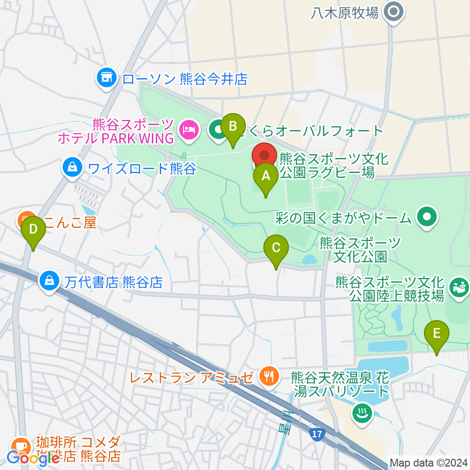 熊谷ラグビー場周辺のカフェ一覧地図