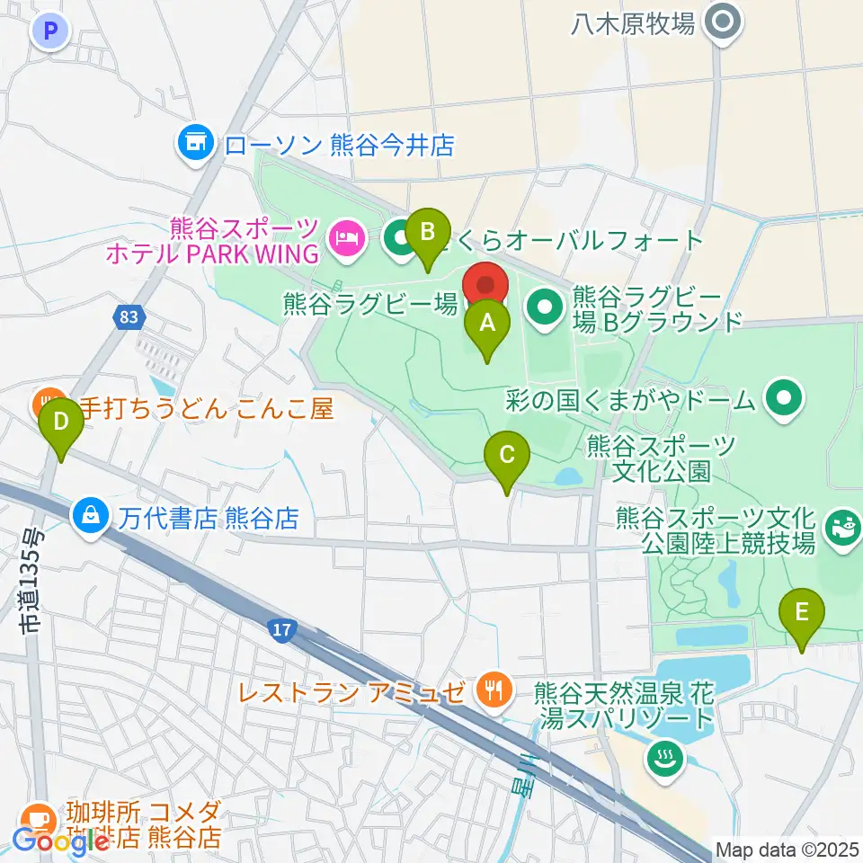 熊谷ラグビー場周辺のカフェ一覧地図