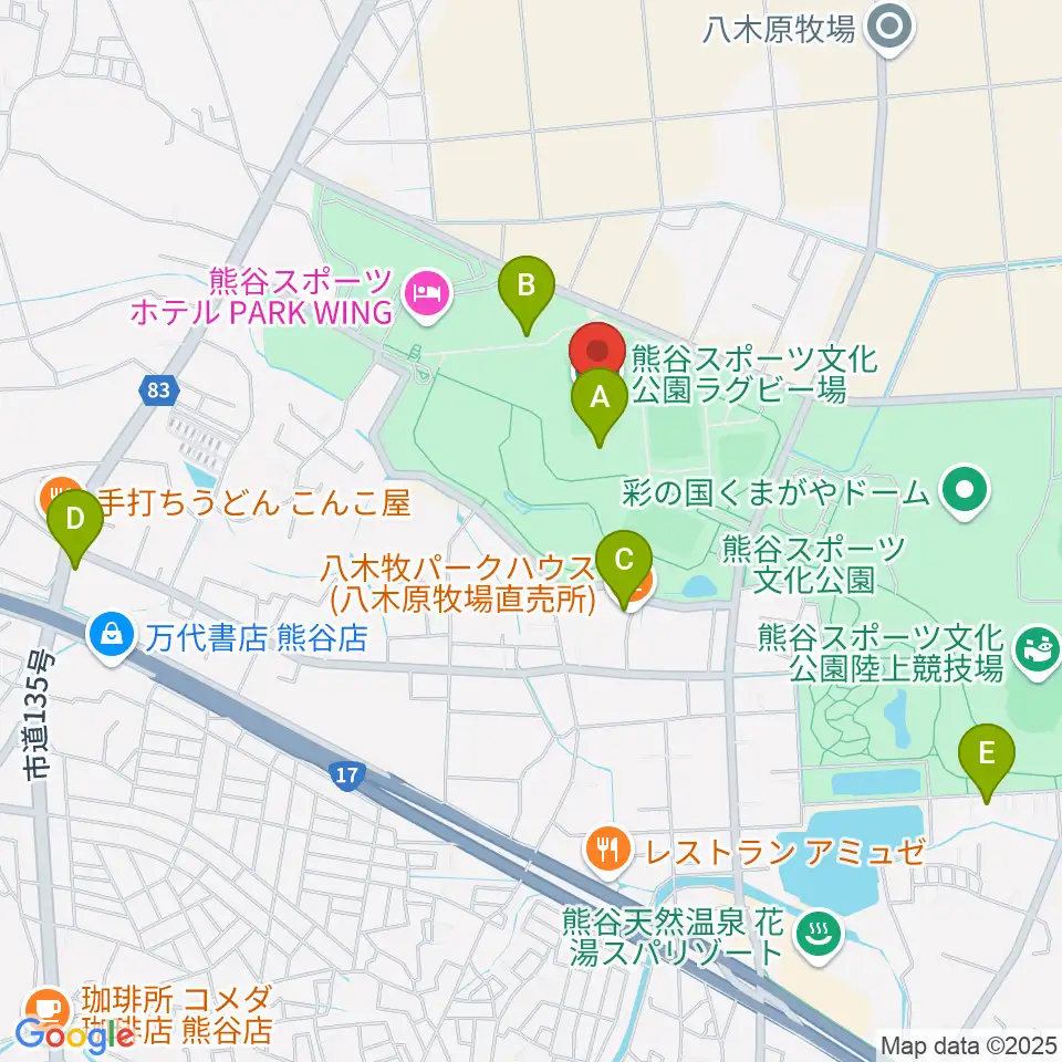 熊谷ラグビー場周辺のカフェ一覧地図