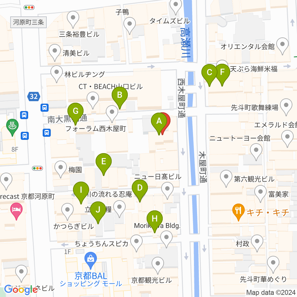 木屋町パームトーン周辺のカフェ一覧地図