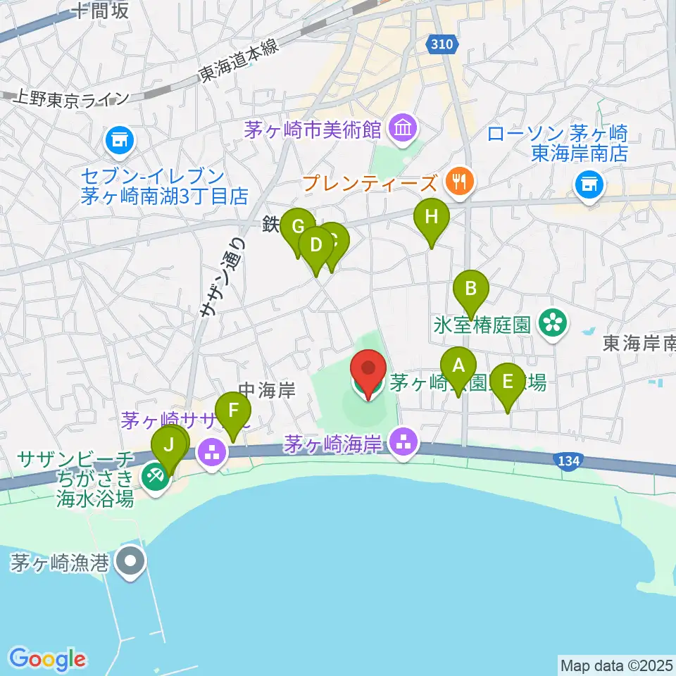 茅ヶ崎公園野球場周辺のカフェ一覧地図