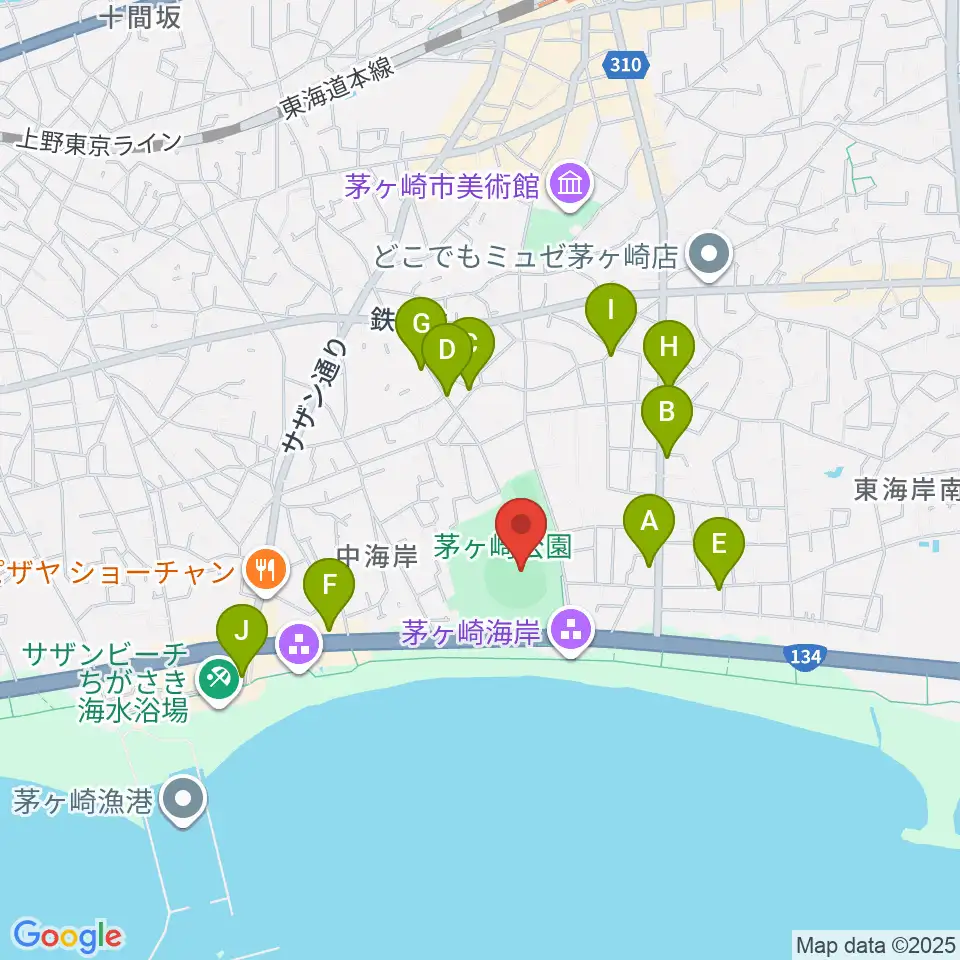 茅ヶ崎公園野球場周辺のカフェ一覧地図