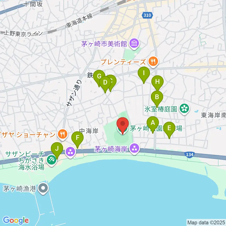 茅ヶ崎公園野球場周辺のカフェ一覧地図