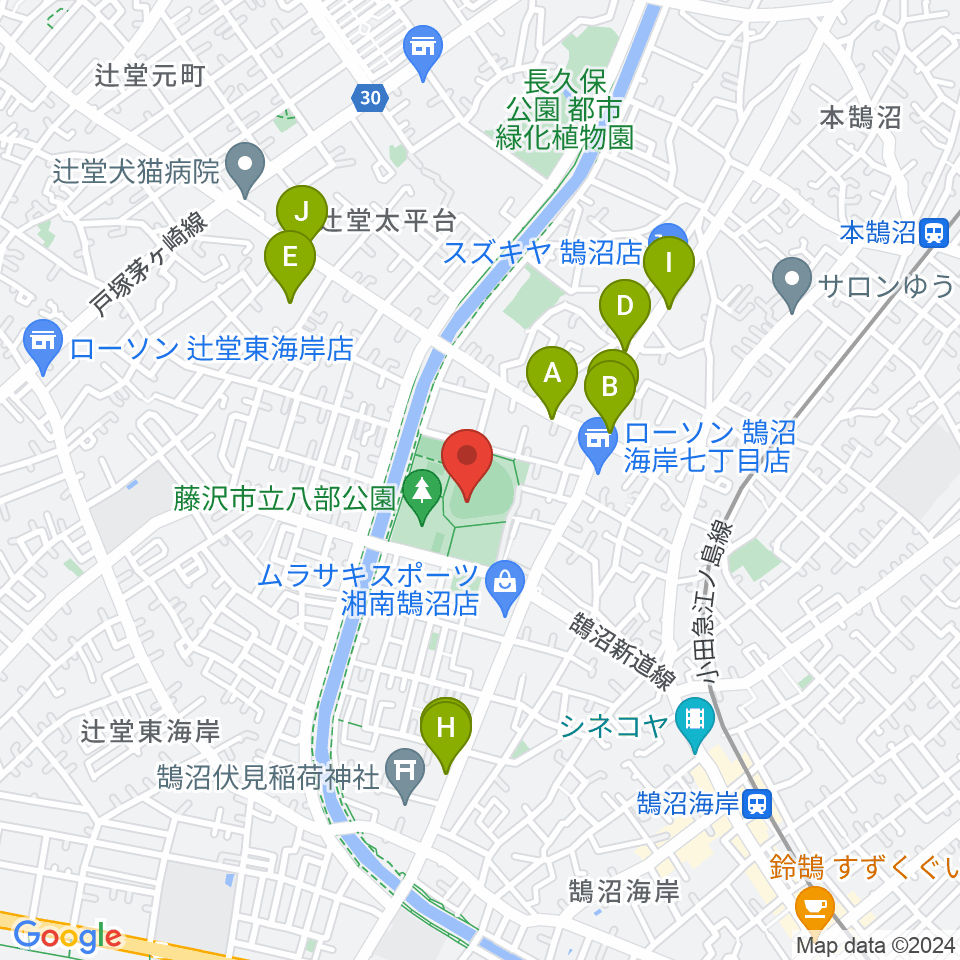 藤沢市八部野球場周辺のカフェ一覧地図