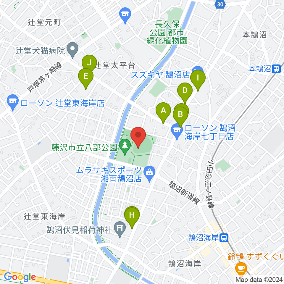 藤沢市八部野球場周辺のカフェ一覧地図