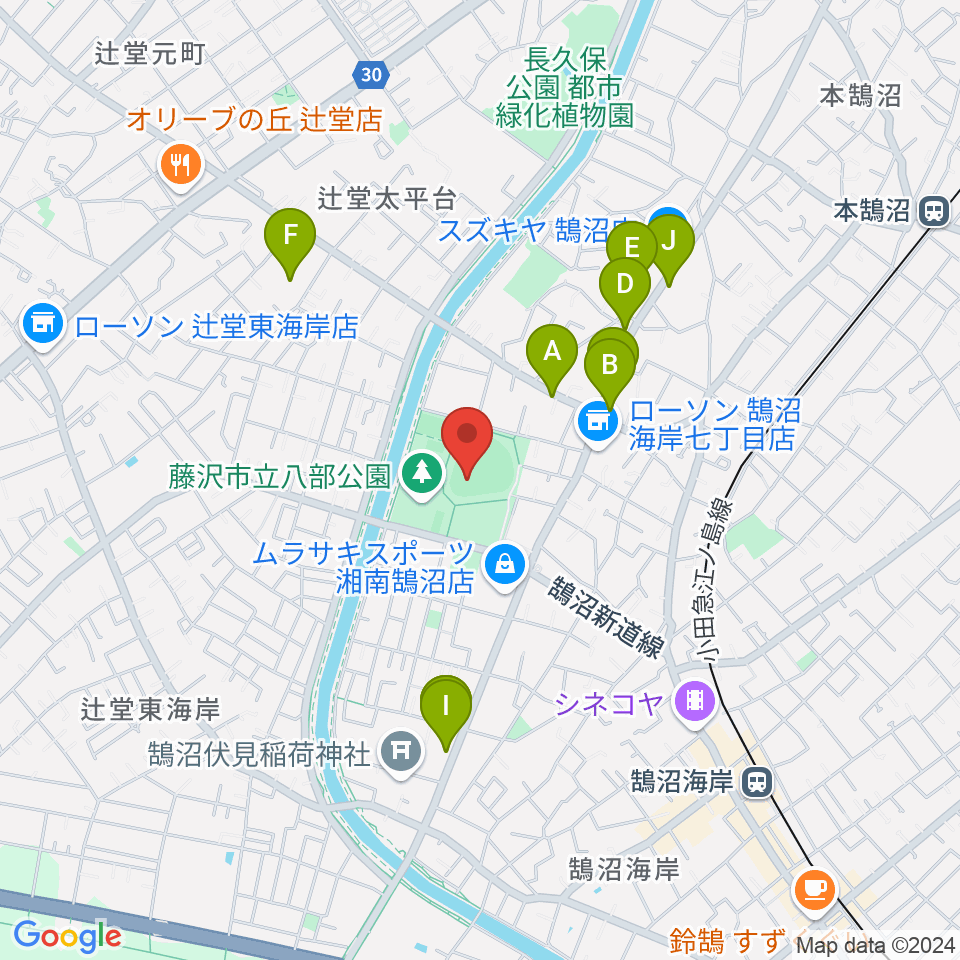 藤沢市八部野球場周辺のカフェ一覧地図