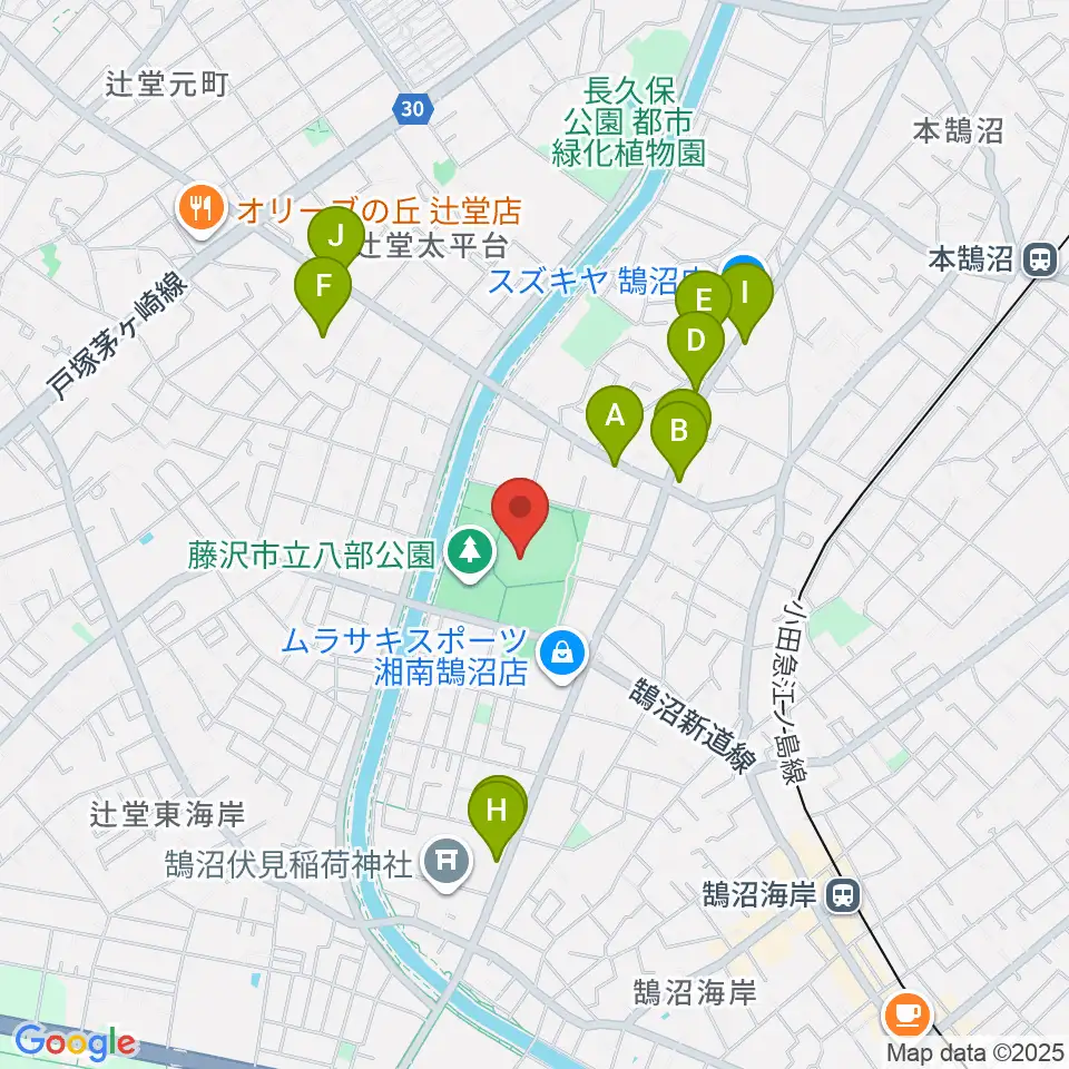 藤沢市八部野球場周辺のカフェ一覧地図