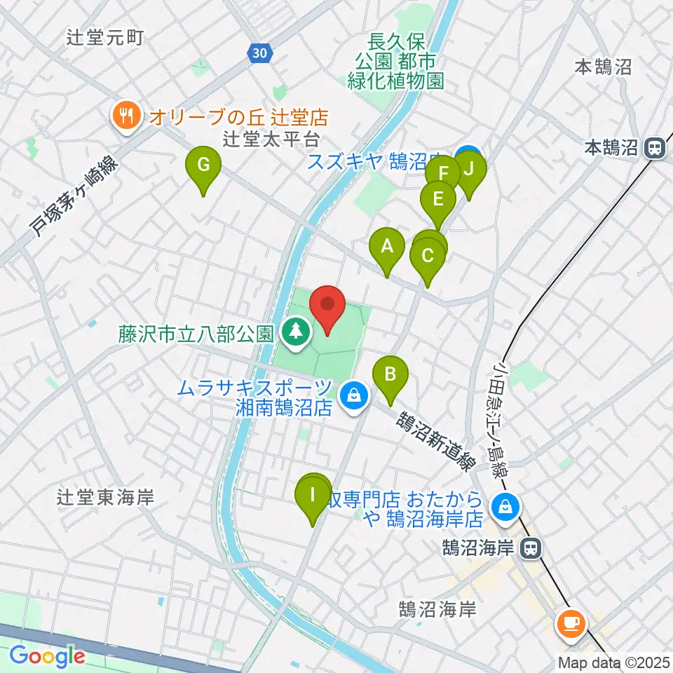 藤沢市八部野球場周辺のカフェ一覧地図
