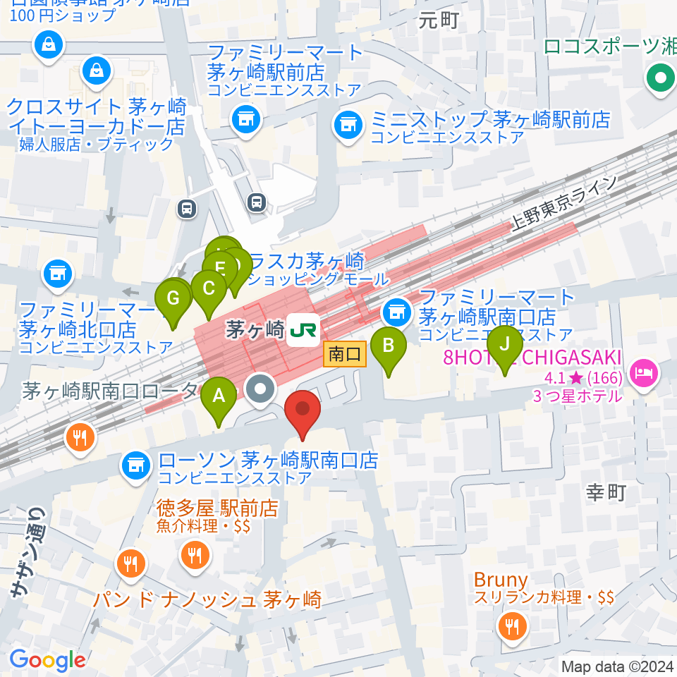 長谷川楽器店 駅前センター周辺のカフェ一覧地図