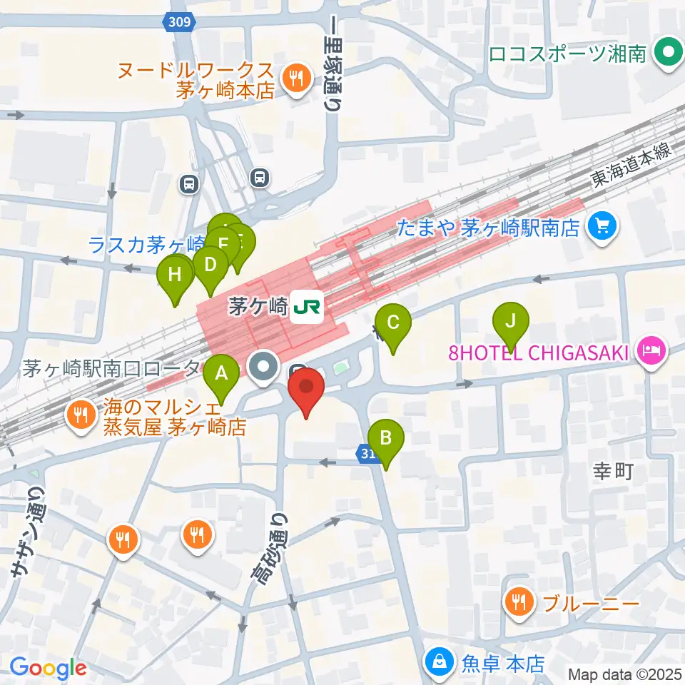 長谷川楽器店 駅前センター周辺のカフェ一覧地図
