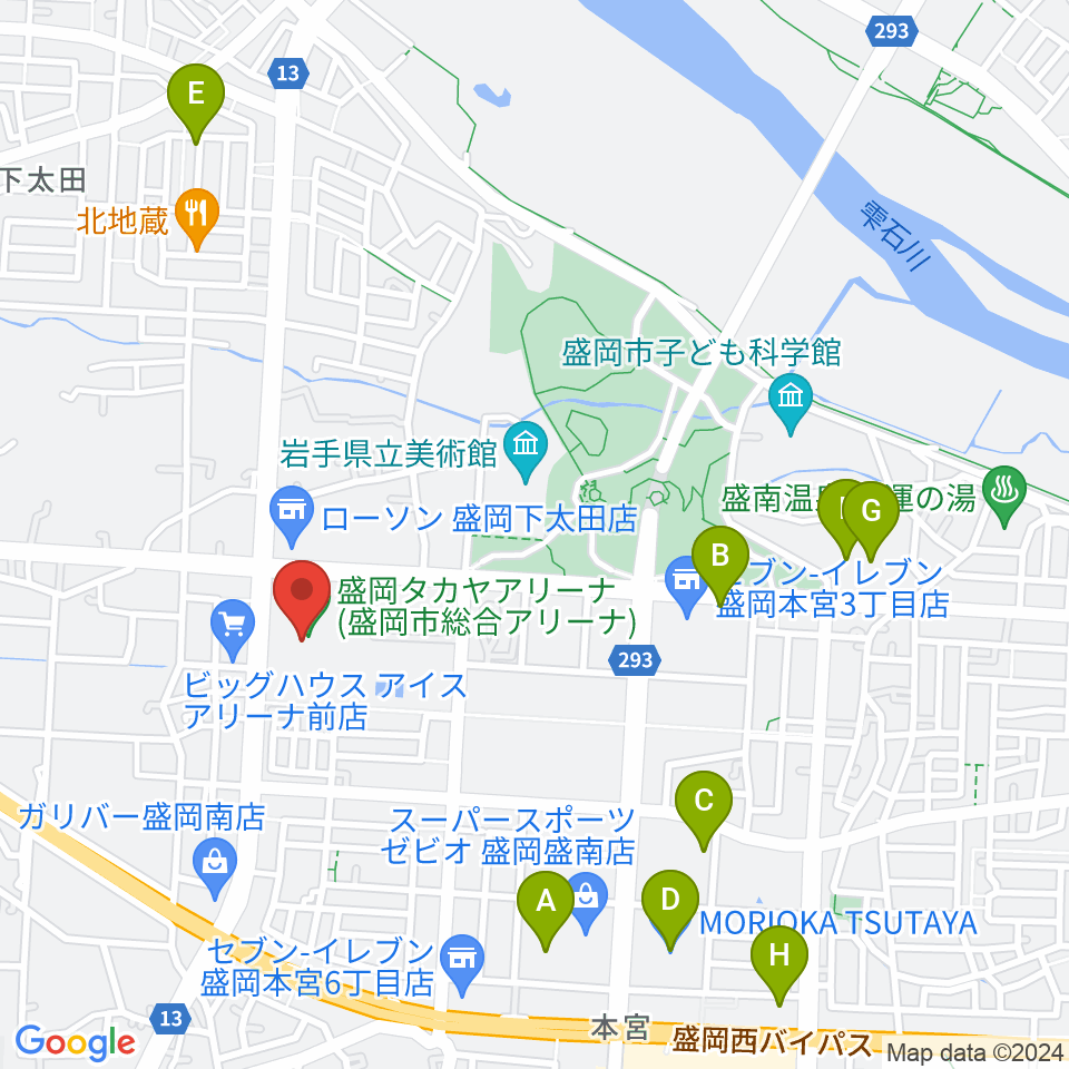 盛岡タカヤアリーナ周辺のカフェ一覧地図