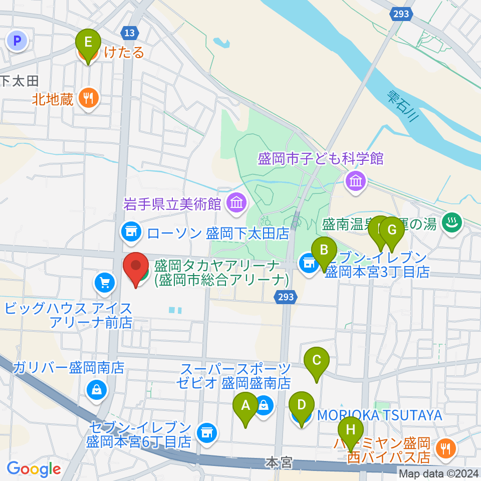 盛岡タカヤアリーナ周辺のカフェ一覧地図