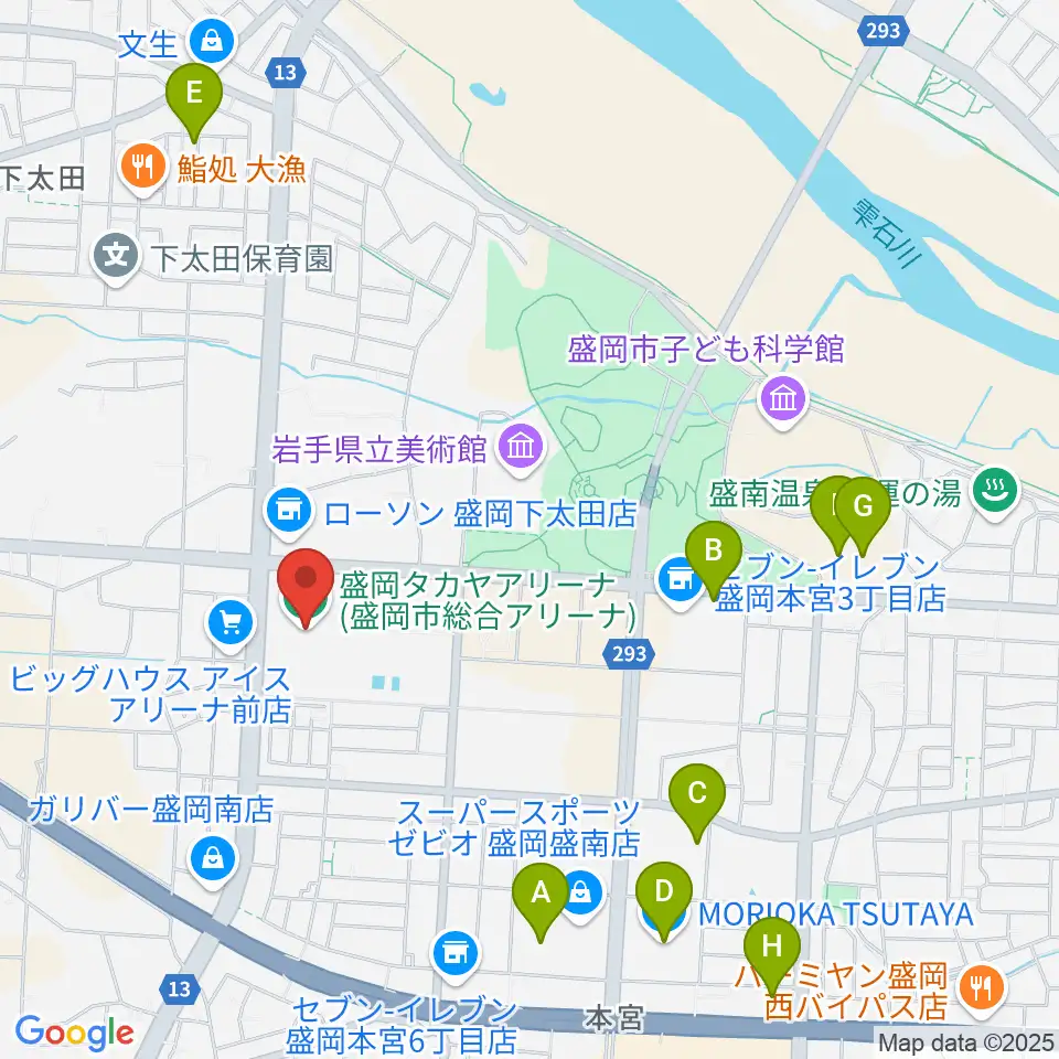 盛岡タカヤアリーナ周辺のカフェ一覧地図