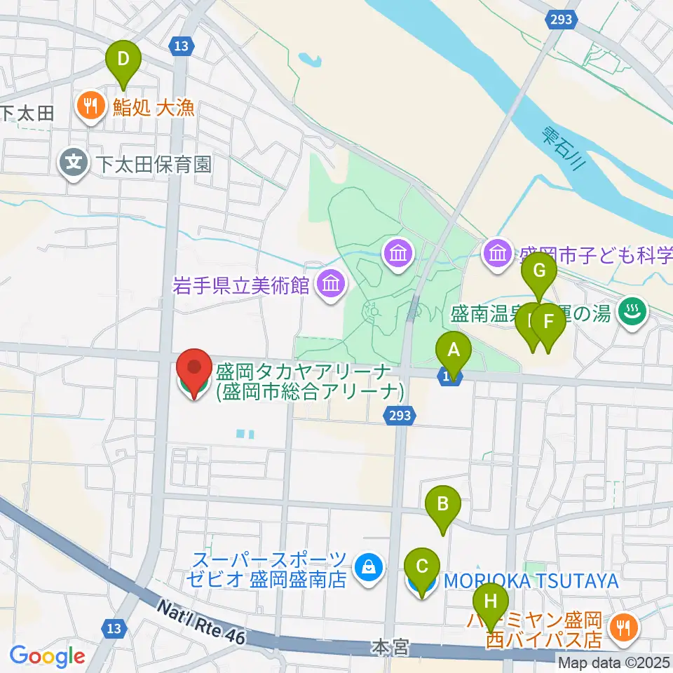 盛岡タカヤアリーナ周辺のカフェ一覧地図