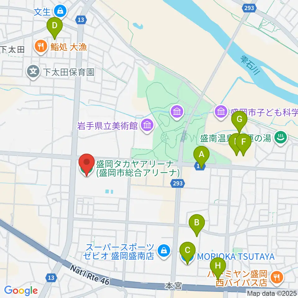 盛岡タカヤアリーナ周辺のカフェ一覧地図