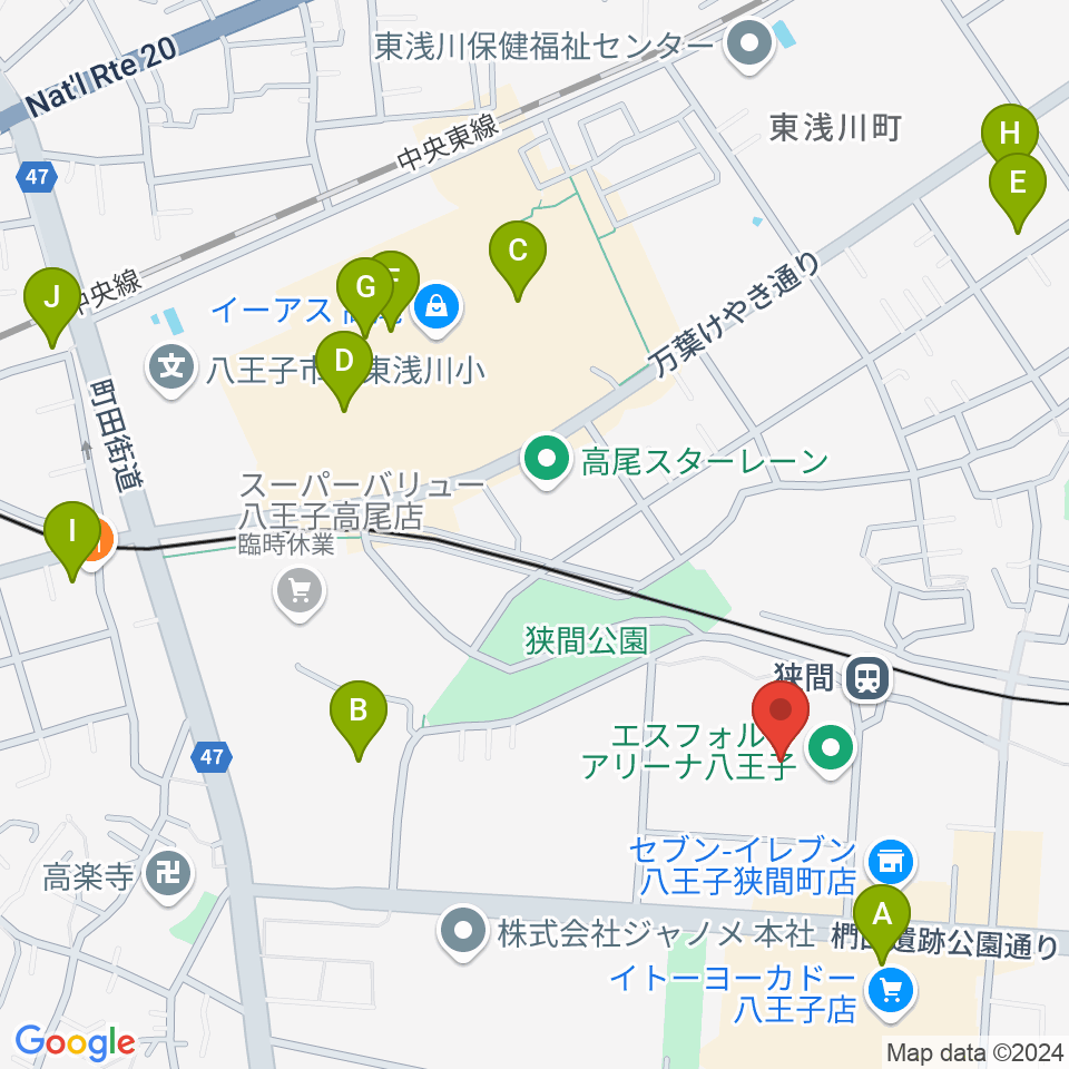 エスフォルタアリーナ八王子周辺のカフェ一覧地図