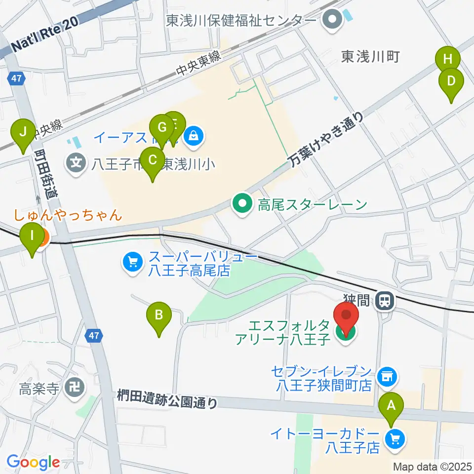 エスフォルタアリーナ八王子周辺のカフェ一覧地図