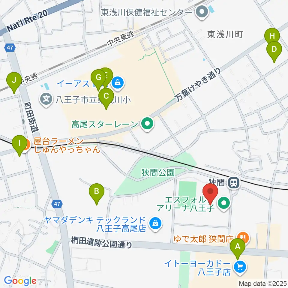 エスフォルタアリーナ八王子周辺のカフェ一覧地図