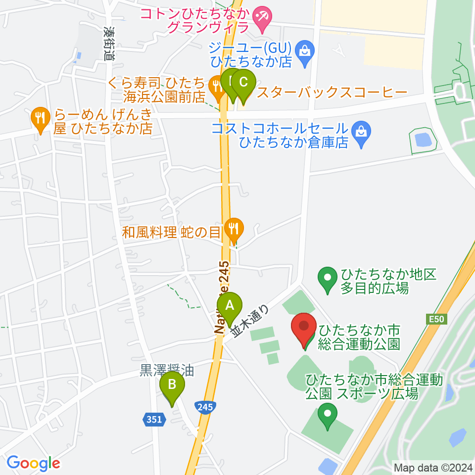 ひたちなか市総合運動公園総合体育館周辺のカフェ一覧地図