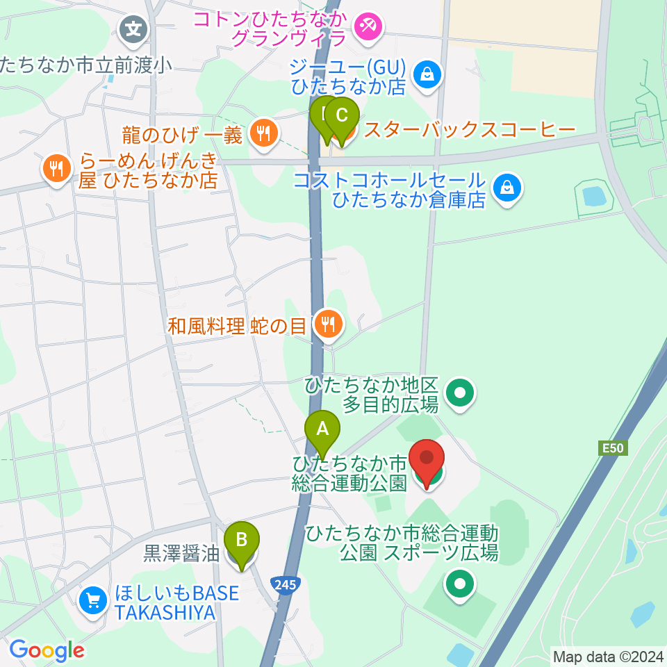 ひたちなか市総合運動公園総合体育館周辺のカフェ一覧地図