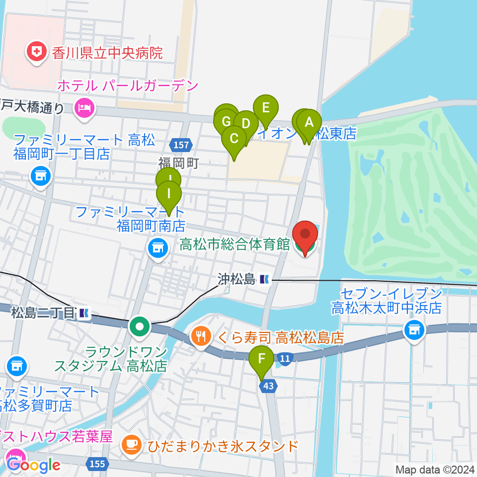 高松市総合体育館周辺のカフェ一覧地図