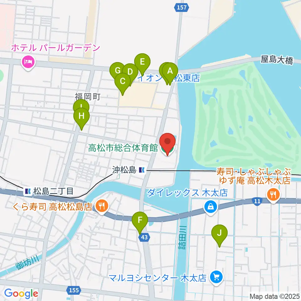 高松市総合体育館周辺のカフェ一覧地図
