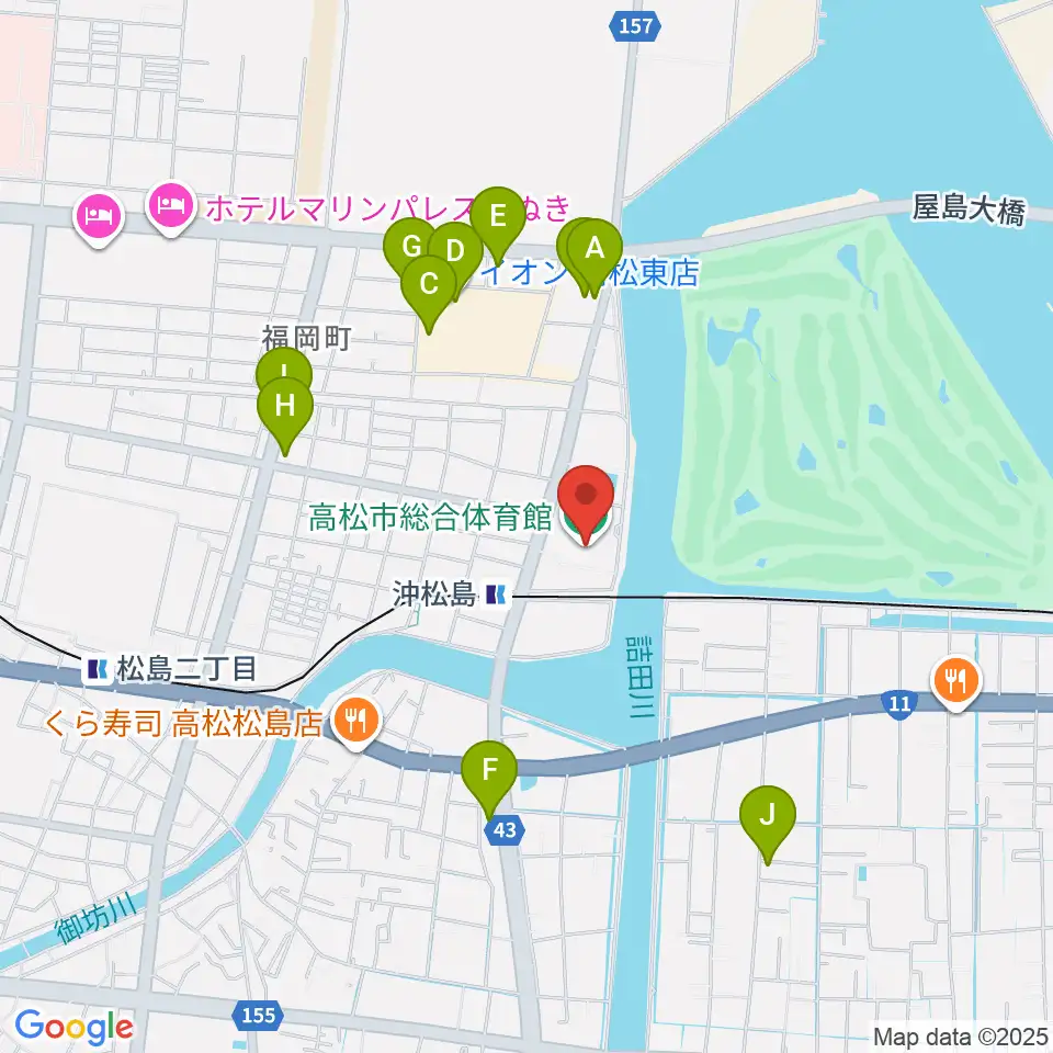 高松市総合体育館周辺のカフェ一覧地図
