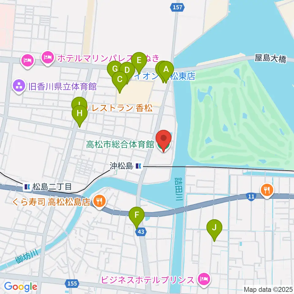 高松市総合体育館周辺のカフェ一覧地図