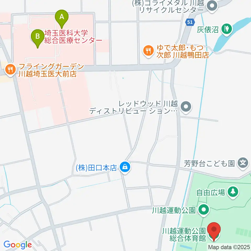 川越運動公園総合体育館周辺のカフェ一覧地図