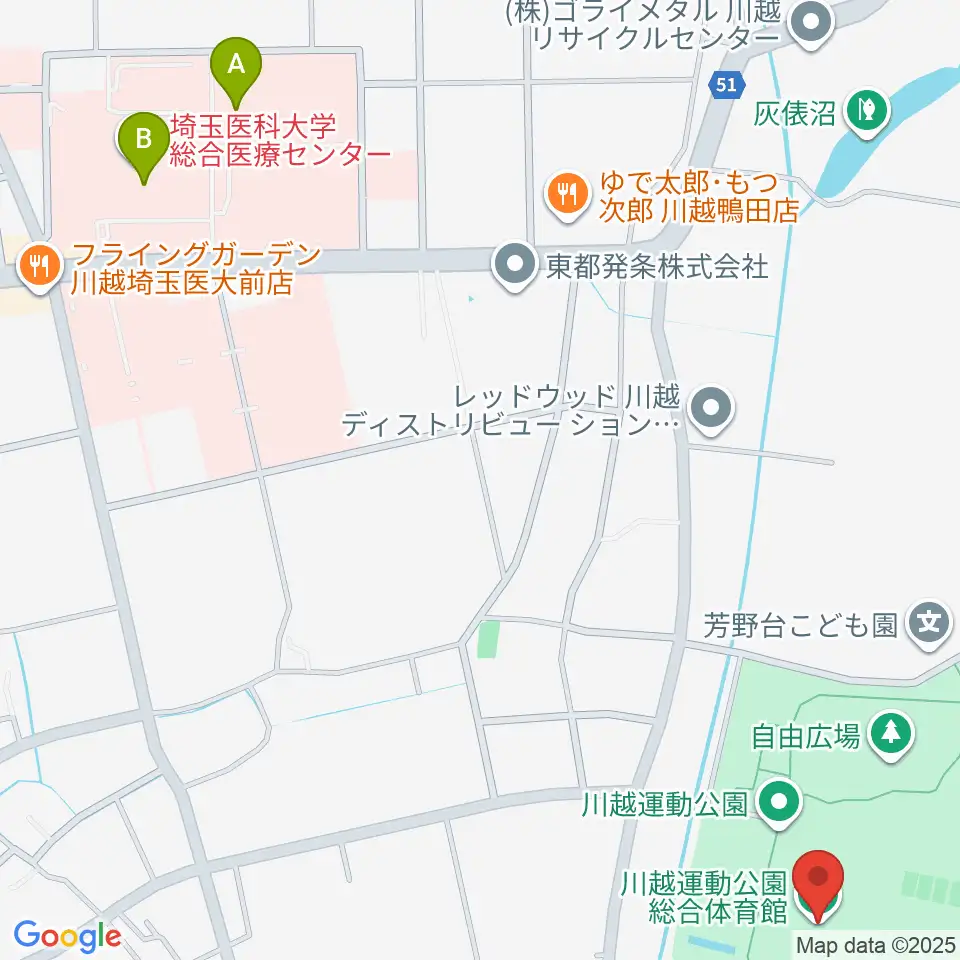 川越運動公園総合体育館周辺のカフェ一覧地図