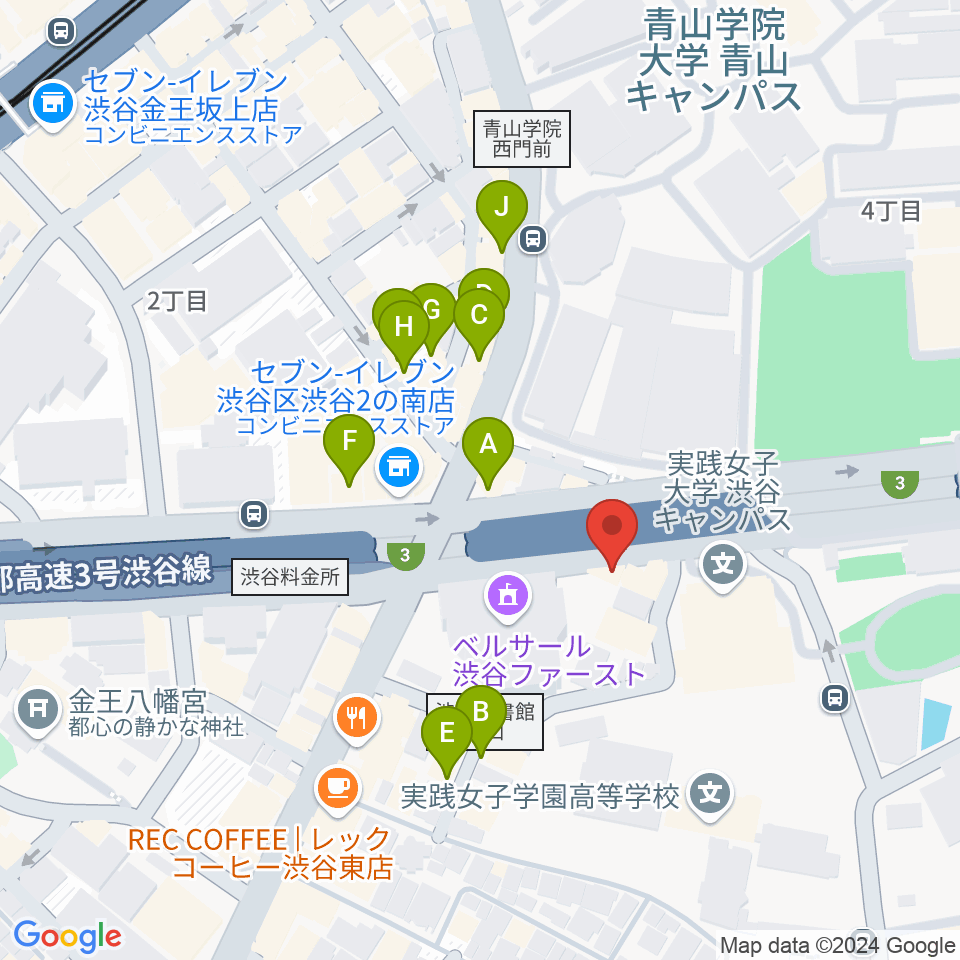 沖田ギター工房 渋谷店周辺のカフェ一覧地図