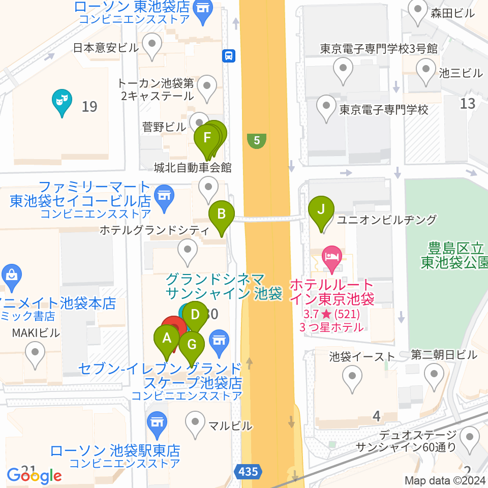 グランドシネマサンシャイン周辺のカフェ一覧地図