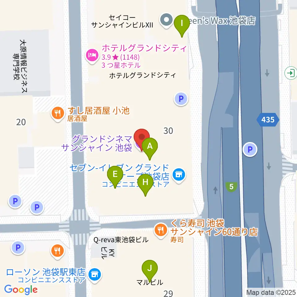 グランドシネマサンシャイン池袋周辺のカフェ一覧地図