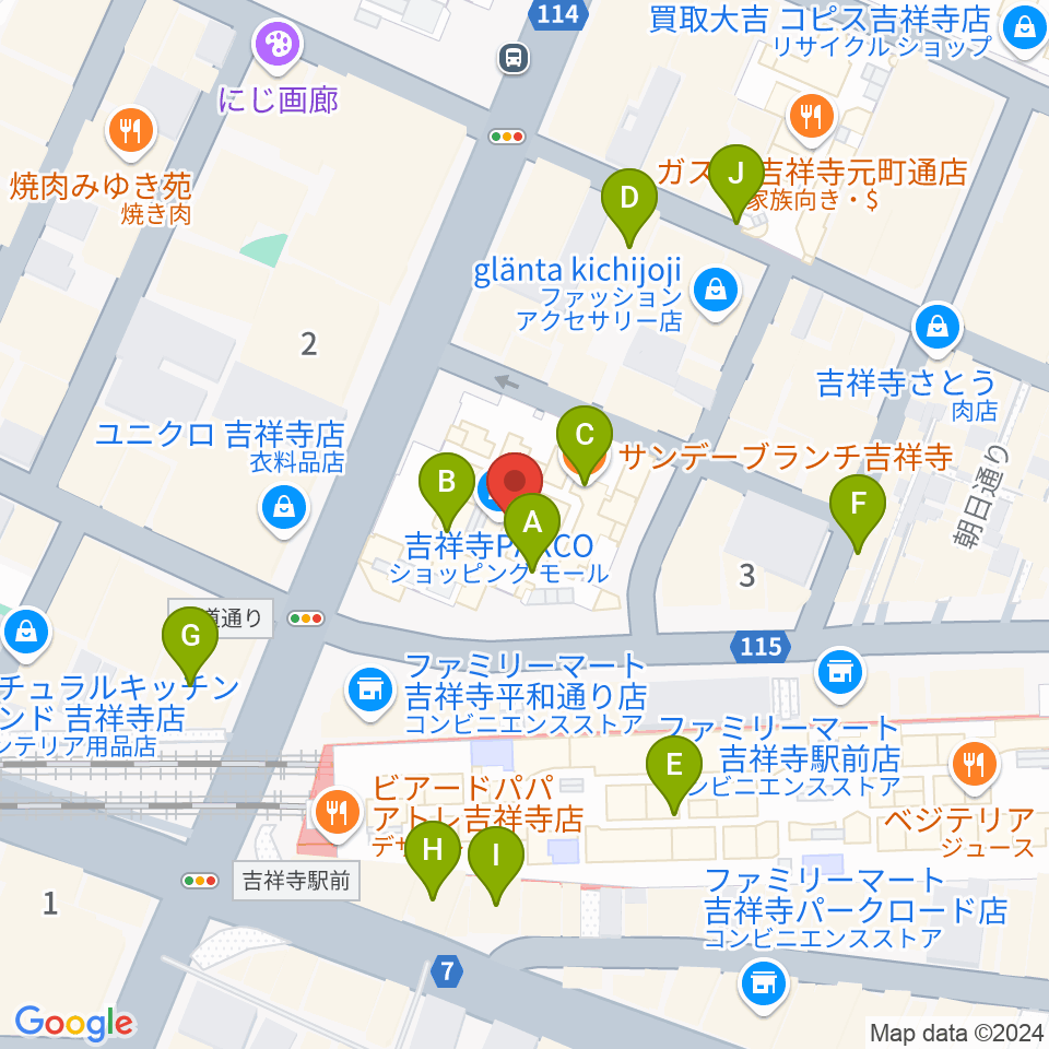 アップリンク吉祥寺周辺のカフェ一覧地図