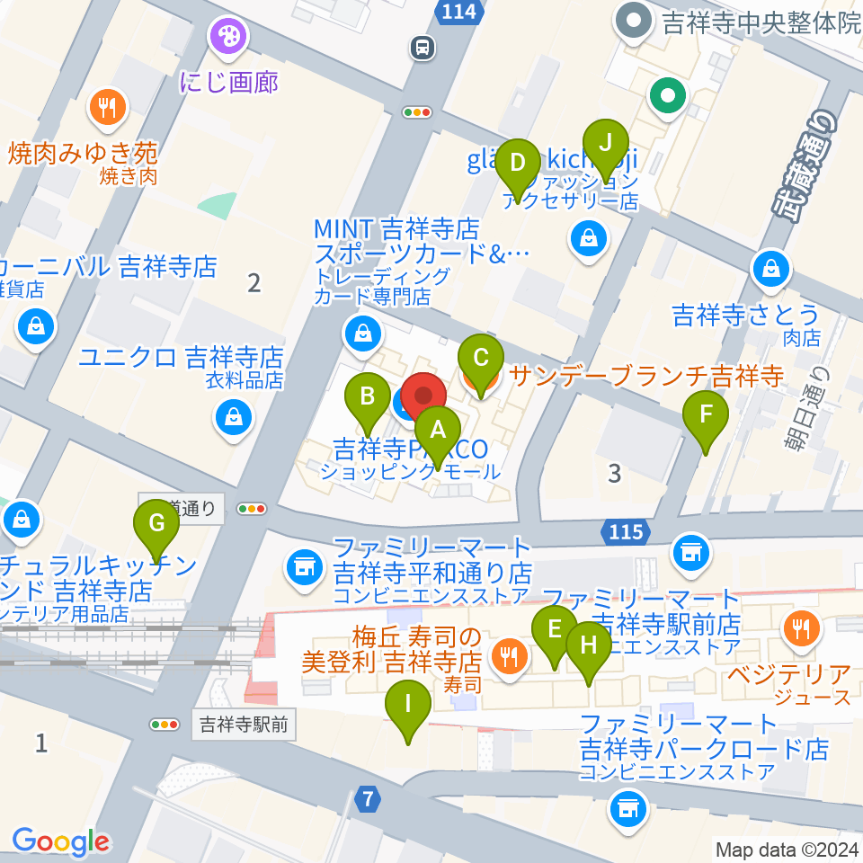 アップリンク吉祥寺周辺のカフェ一覧地図