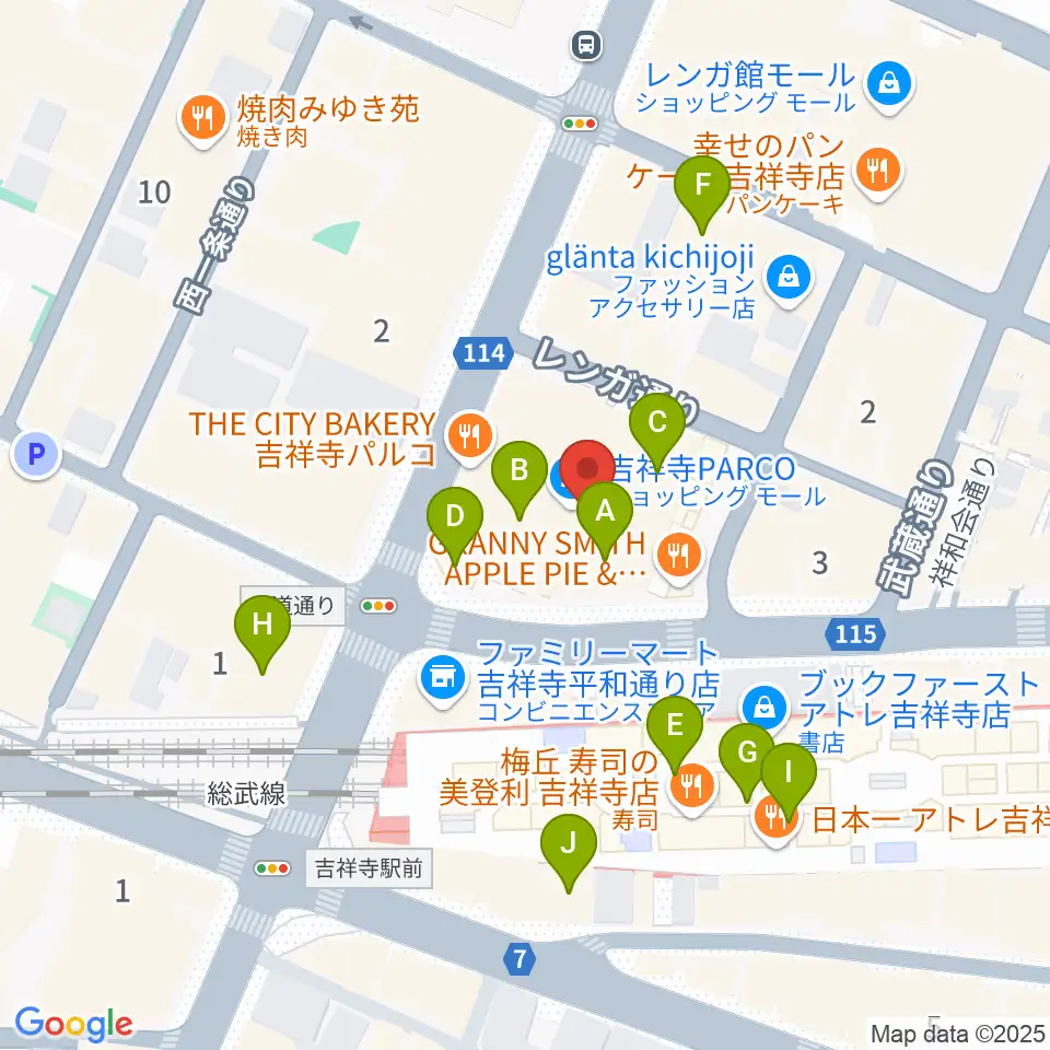 アップリンク吉祥寺周辺のカフェ一覧地図