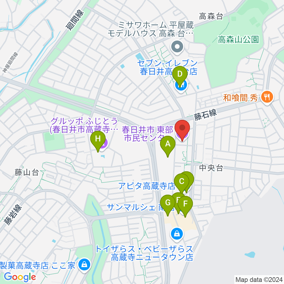 春日井市東部市民センター周辺のカフェ一覧地図