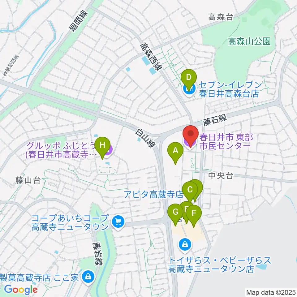春日井市東部市民センター周辺のカフェ一覧地図