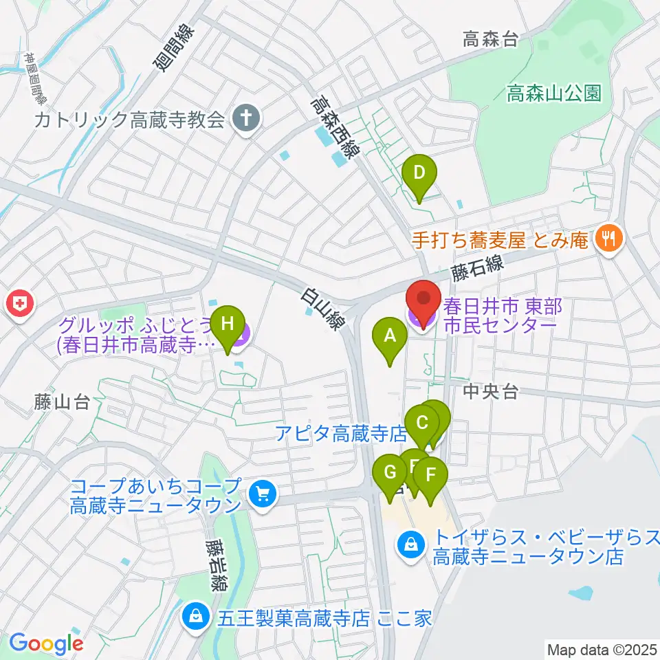 春日井市東部市民センター周辺のカフェ一覧地図