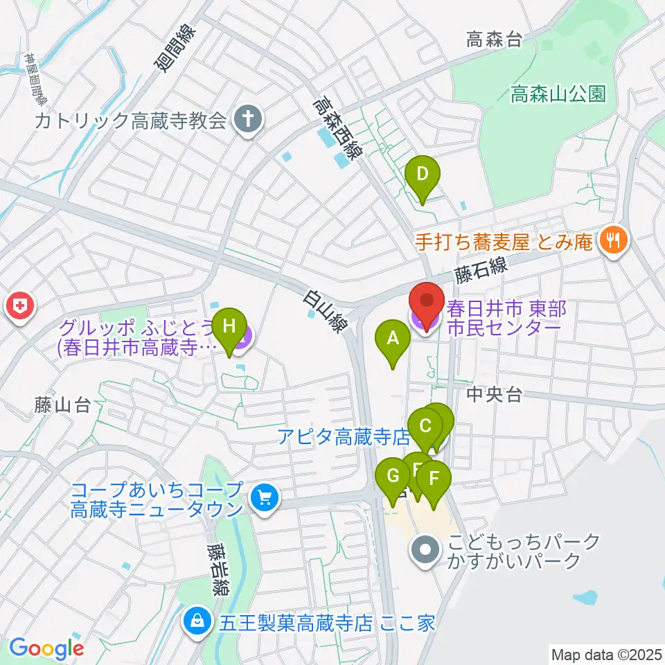 春日井市東部市民センター周辺のカフェ一覧地図