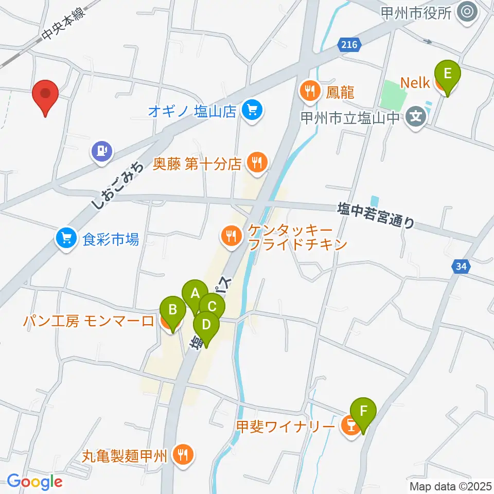 甲州市民文化会館周辺のカフェ一覧地図