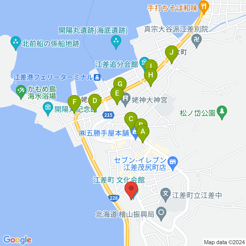 江差町文化会館周辺のカフェ一覧地図