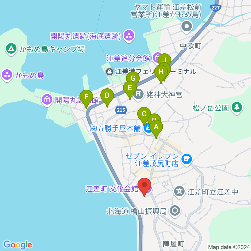 江差町文化会館周辺のカフェ一覧地図