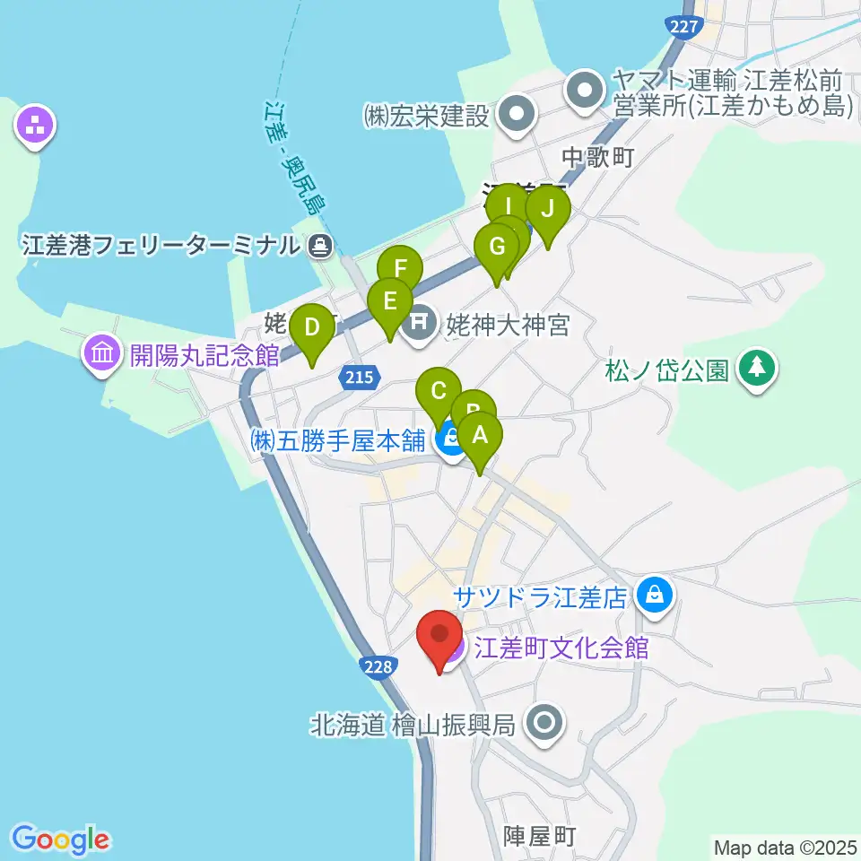 江差町文化会館周辺のカフェ一覧地図