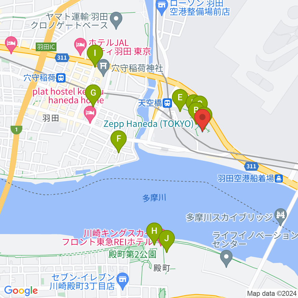 Zepp羽田周辺のカフェ一覧地図