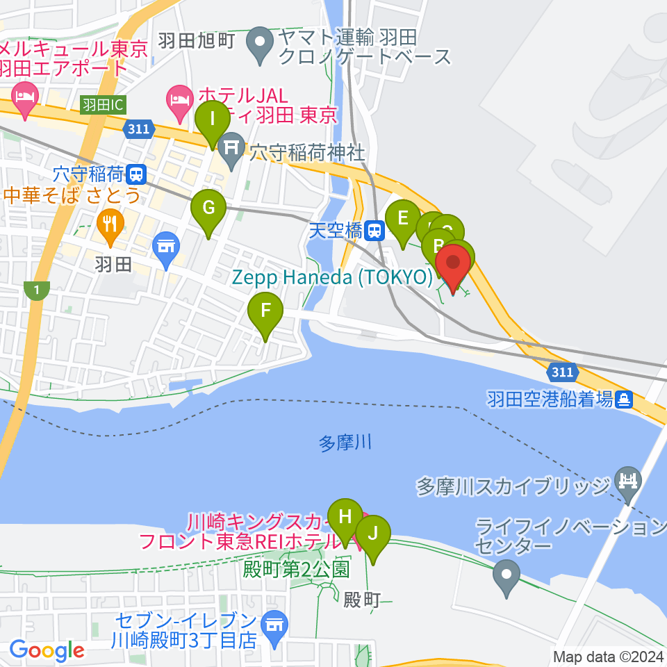 Zepp羽田周辺のカフェ一覧地図