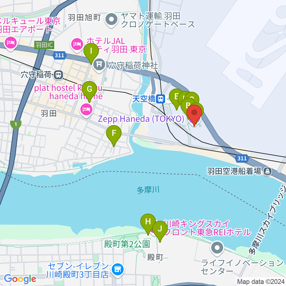 Zepp羽田周辺のカフェ一覧地図